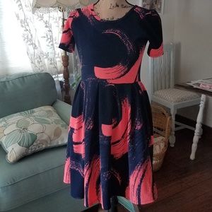 Lularoe Coral and Navy Tea Length Dress xs